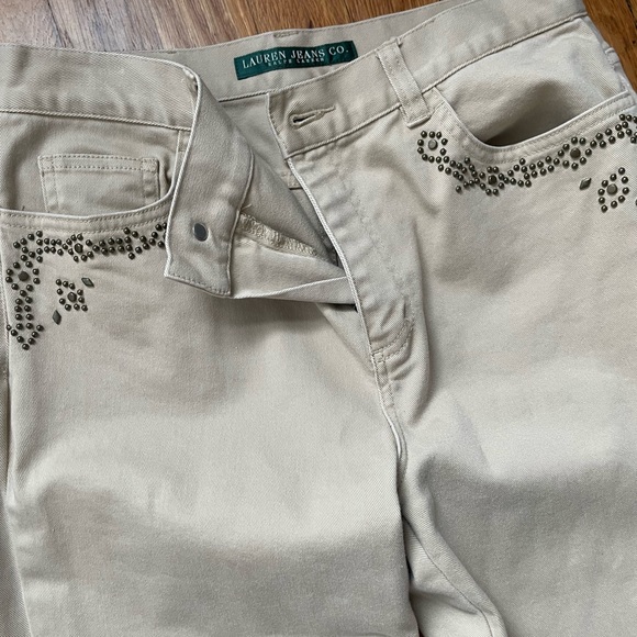 LAUREN JEANS CO RALPH LAUREN CREAM BEDAZZLED/EMBELLISHED JEANS - Picture 4 of 4